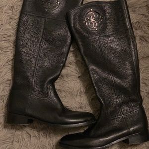 Tory Burch Black Kiernan 35mm Tumbled Riding Boots